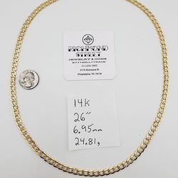 14k gold 26" diamond cut curb link chain