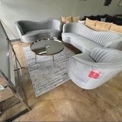 New gray   Velvet Living Room Set 3pcs  delivery available or pick up