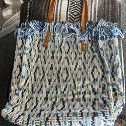 Woven Tote Bag Multi Blues