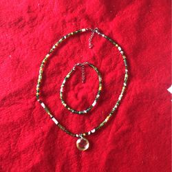 Vintage  Various Greens Beads With 18 Kt GP Pendant