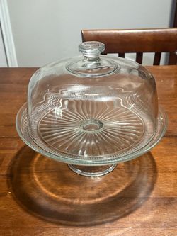 Vintage Glass Cake Stand with Dome Pedestal $50