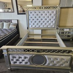 Brand New Gray Velvet Modern Queen Bedframe