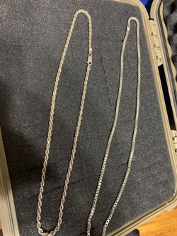3mm 925 Silver Rope 22” And Box Chain 24”