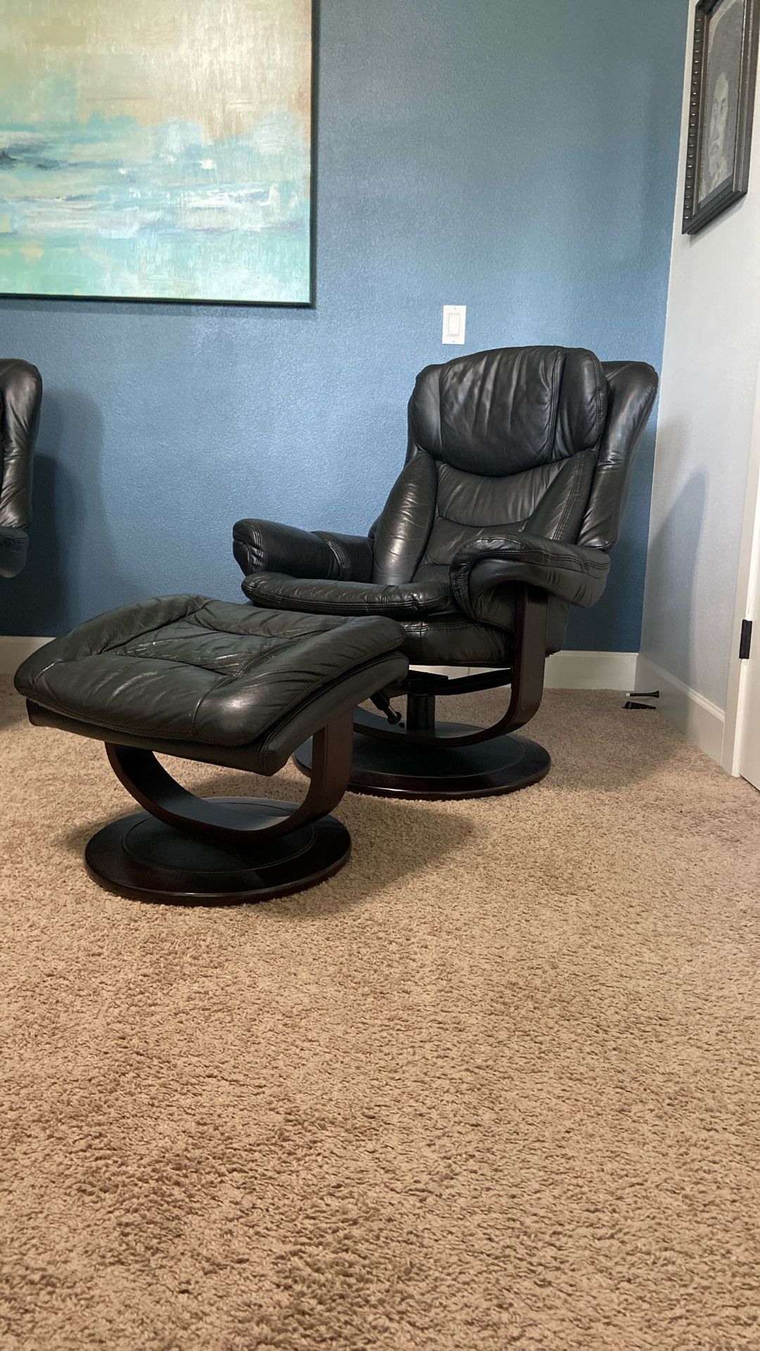 Black Leather Recliner and Ottoman