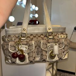Coach Legacy Signature Satchel Gold Metallic Trim 