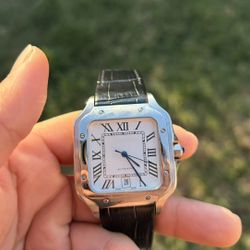 Luxury Square Watch With Black Leather Strap