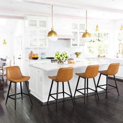 Counter Height Stools. Faux Leather Performance Material in Whiskey Brown