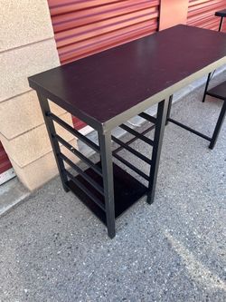 Dark Brown Console Table with Lower Shelves