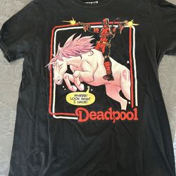 Deadpool Unicorn Graphic T-Shirt – Marvel Comic Tee – Black Size M