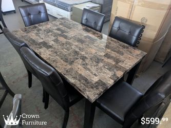 7pcs Faux Marble Top Dining Set