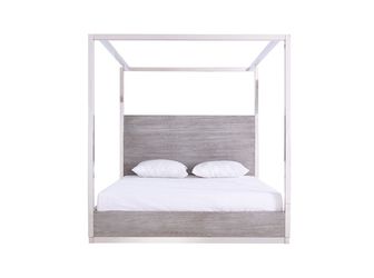 EASTERN KING ARLENE MODERN GREY ELM & STAINLESS STEEL CANOPY BED