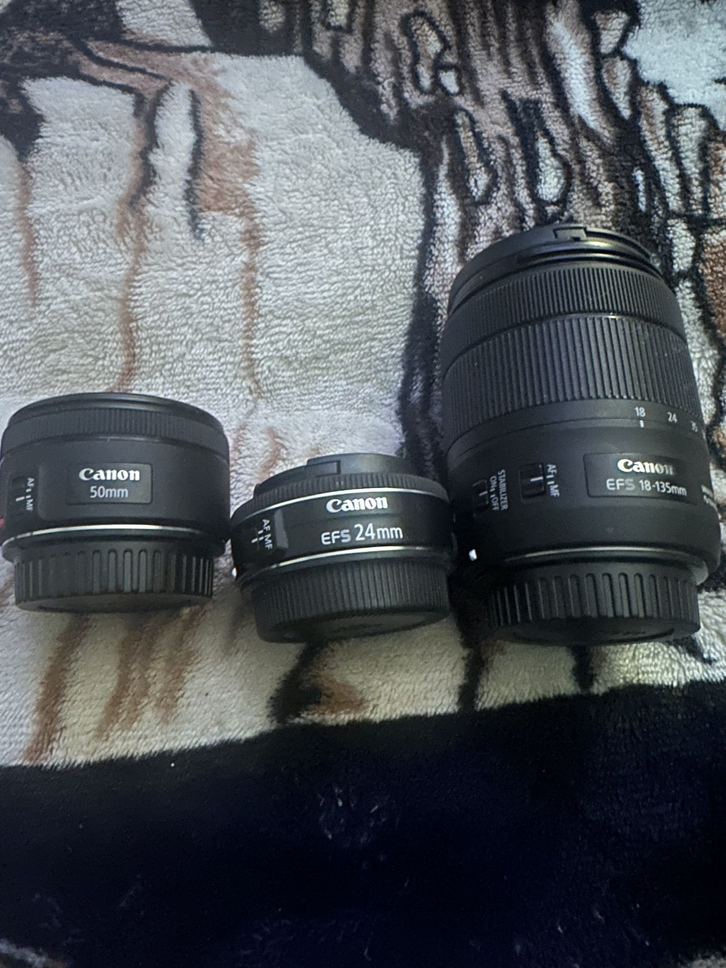 Canon Lenses 24mm, 50mm, 18-135mm