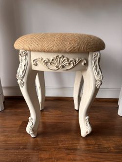 Vintage  Style European Stool With Distressed White Finish