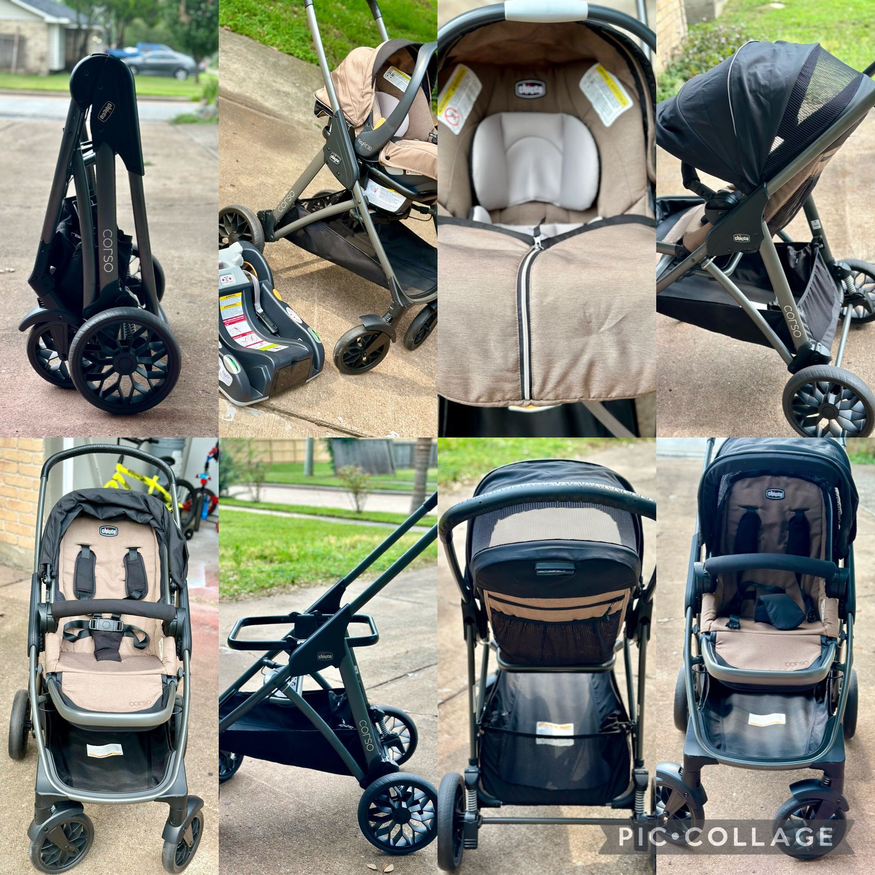 Chicco Corso Modular Travel System Stroller with KeyFit 30 Zip Infant Car Seat. Color: Hazelwood (tan)