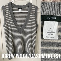 J Crew Women’s Wool/Cashmere Blend Gray Striped Sweater Vest (S)