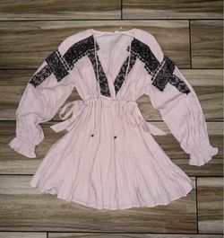 Free People Lavender Boho Dress with Black Embroidery