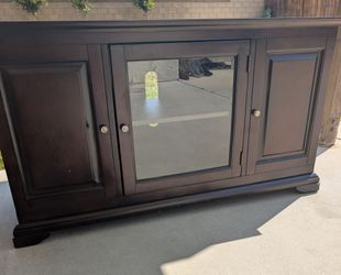 Dark Cherry Wood TV Stand / Media Console with Glass Door