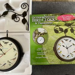 Outdoor singing bird clock and thermometer