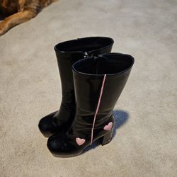 La Moda Black & Pink Hearts Calf Boots