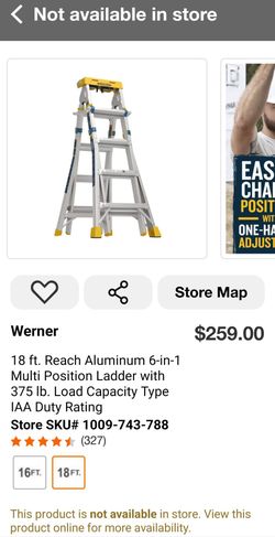 BRAND NEW Werner 18 ft Reach Aluminum 6-in-1 Multi Position Ladder with 375 lb. Load Capacity
