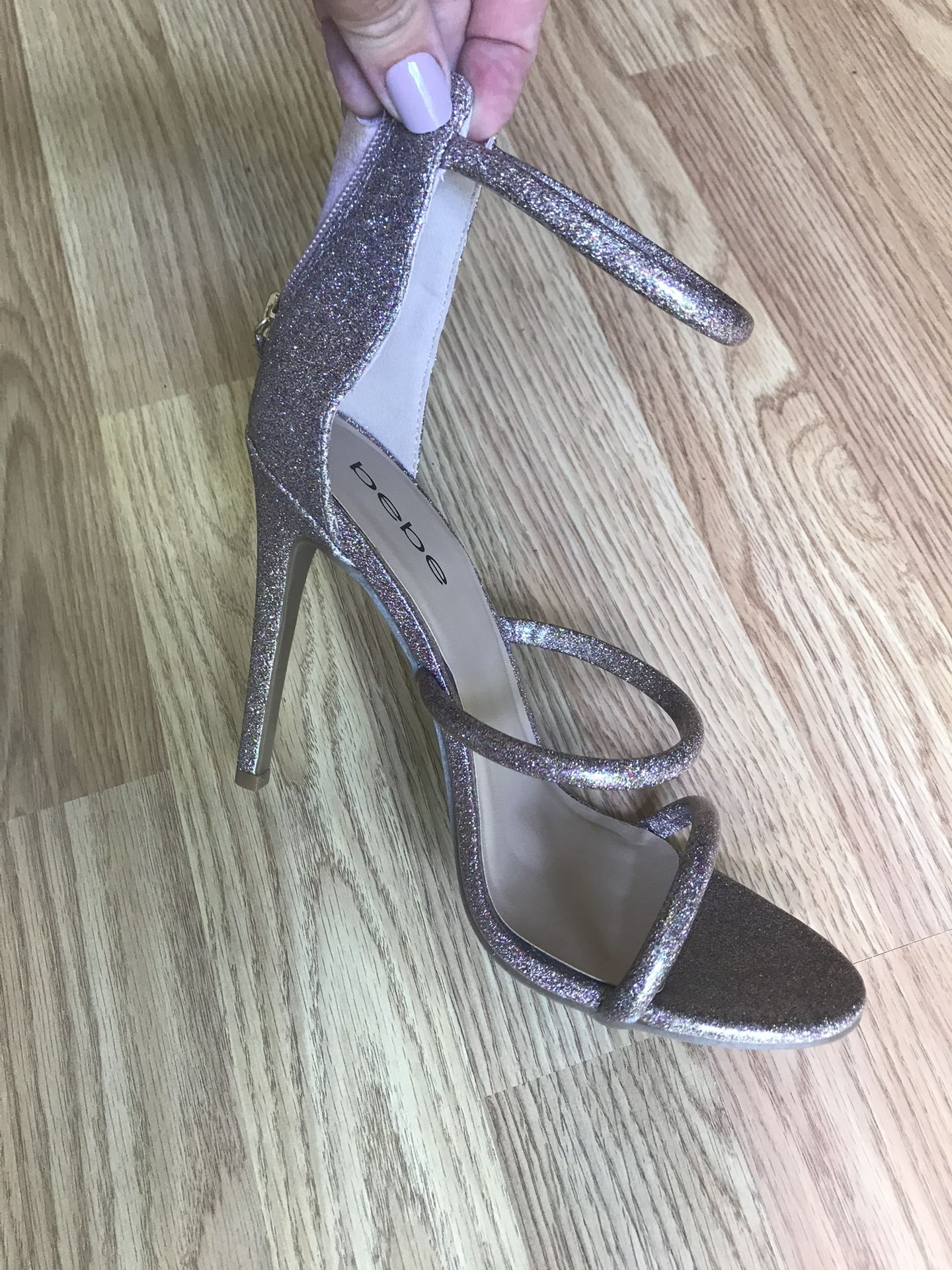 Bebe strappy high heels sparkly pink sz7