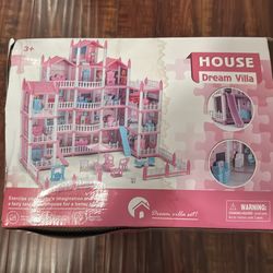 Large Pink Princess Dollhouse Dream Villa Playset w/ Furniture & Slide