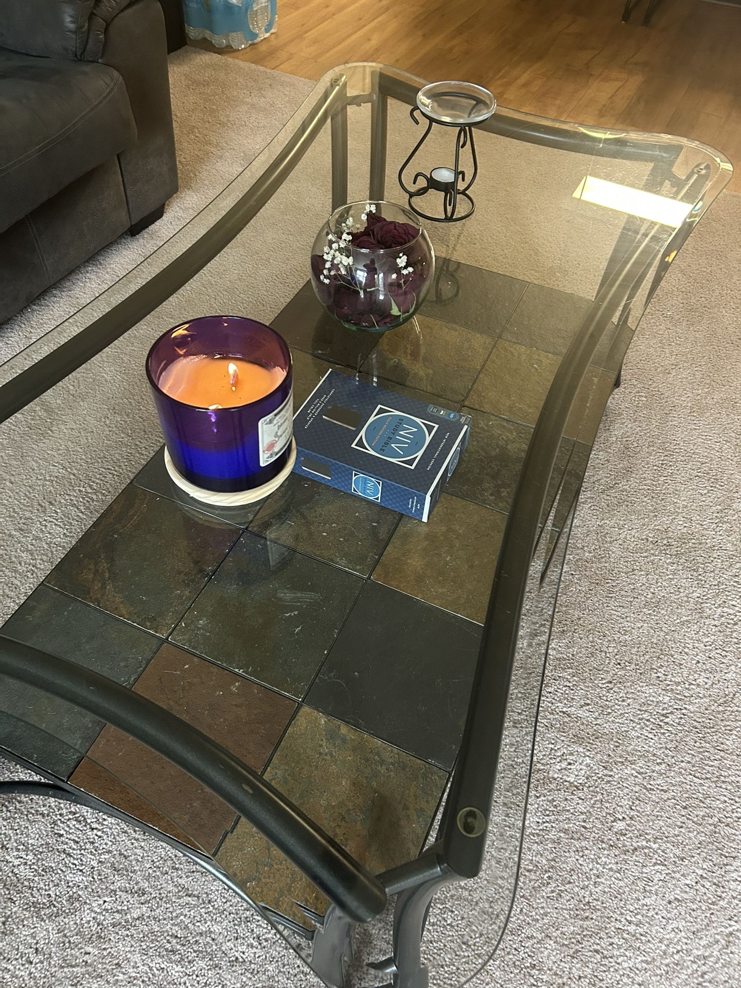 Glass and Stone Coffee Table