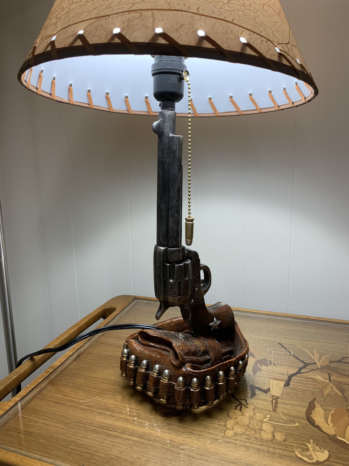 Old West Six Shooter Revolver and Holster Table Lamp