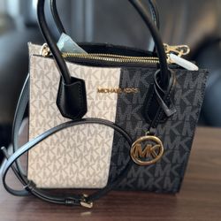 Michael Kors Women's Mercer Medium Two-Tone Logo Crossbody Bag Black Combo 35F4GM9M2B-001