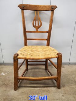 Antique Wood Chair with Woven Rush Seat