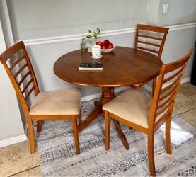 Round Wood Dining Table with 3 Chairs