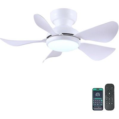 Kviflon 36 in. Indoor/Outdoor Flush Mount White Ceiling Fan with Dimmable 3-Color LED Light and Remote/APP Control