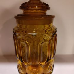 Vintage L.E Moon & Stars Amber Canister (Glass)