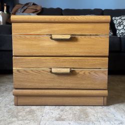Vintage Oak 2-Drawer Nightstand / End Table – Solid Wood with Brass Handles