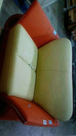 WHITE AND ORANGE LEATHER SOFA AND LOVE SEAT