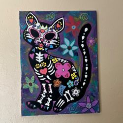  Skull Cat Acrylic Painting 