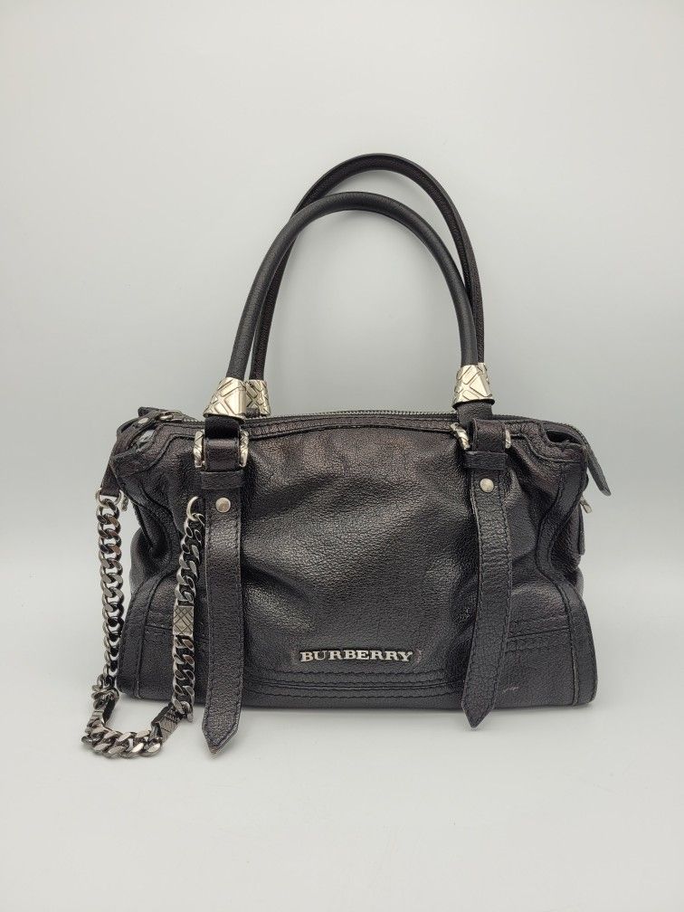 Burberry Stud Detail Leather Satchel in Black