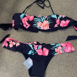 Brand New Medium Black/floral Bikini W Tags From Barcelona (Runs Small)
