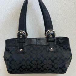 vintage y2k 2000s authentic coach black soho pleated leather tote