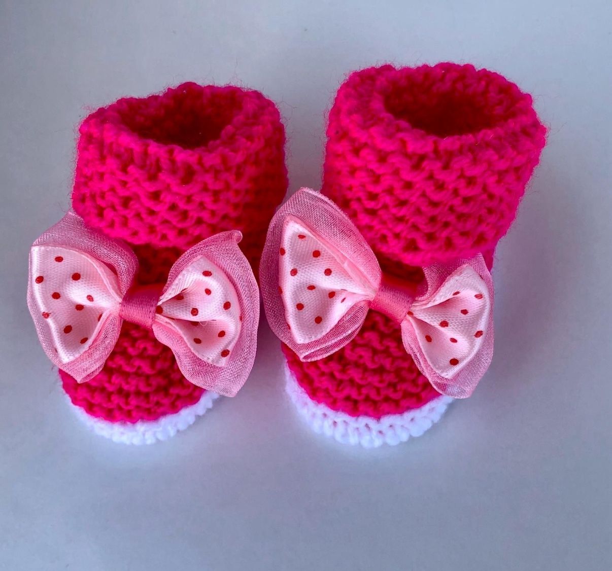 Handknit Doll Socks β Bright Pink with Big Bow β Fits American Girl & 18 Inch Dolls β Perfect Christmas Gift