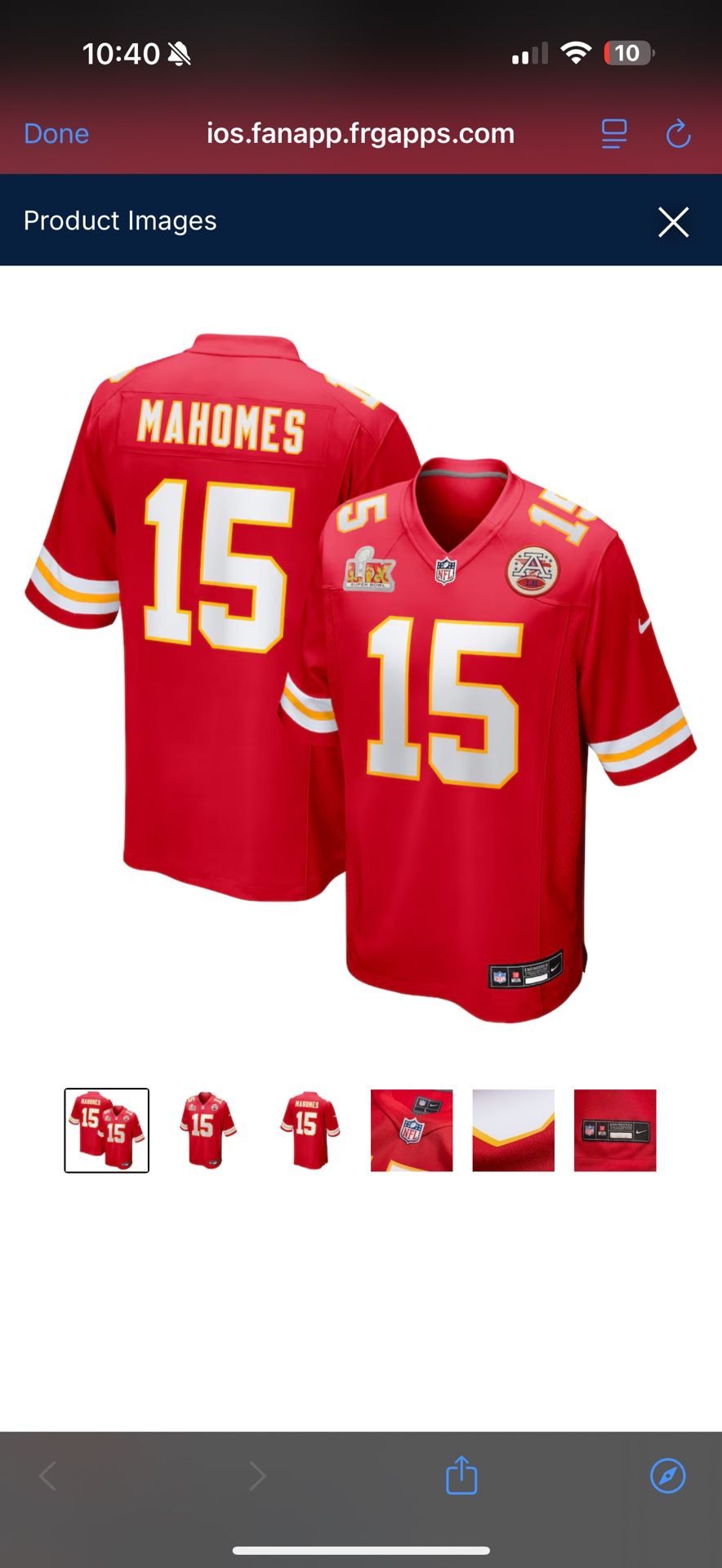 NFL Patrick Mahomes Kansas City Chiefs Nike Super Bowl LIX Game Jersey - Red  SIZE XXL