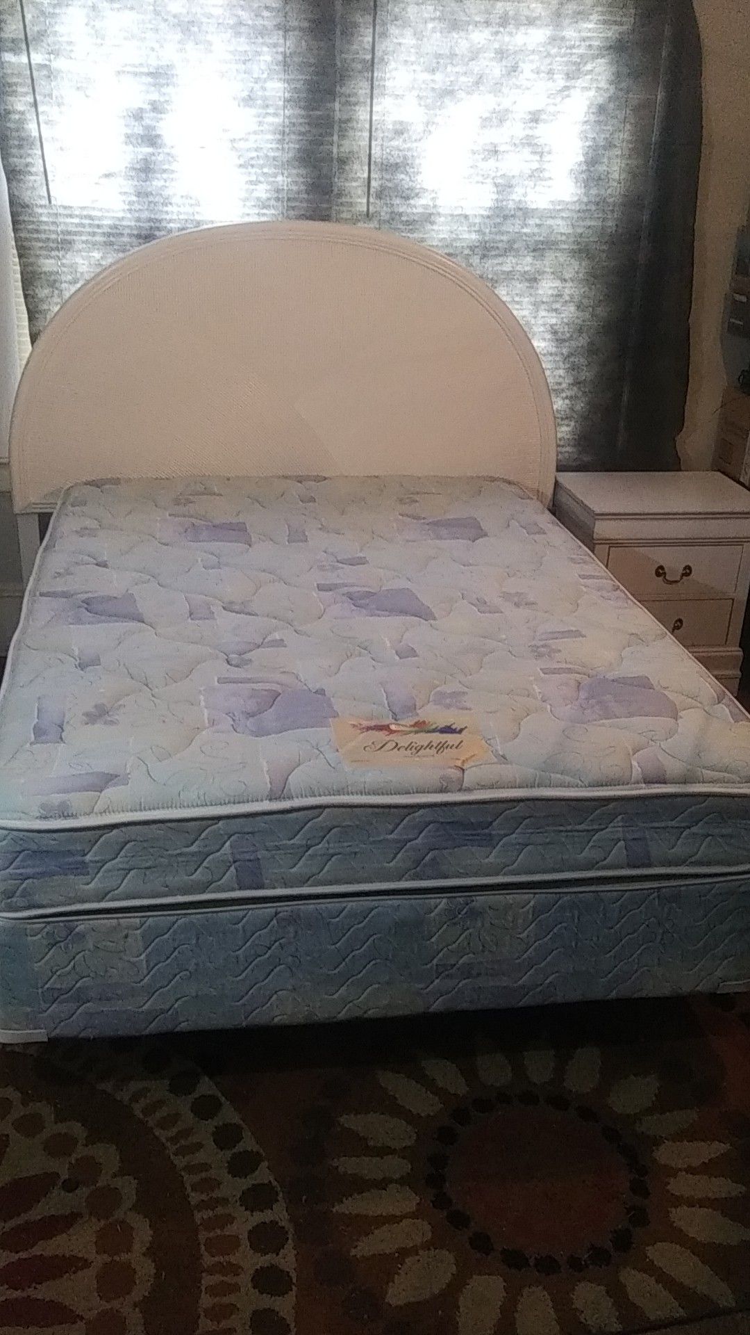 Very nice full size bed complete! Headboard, metal frame Super clean mattress! No stains! Reduced $150 to $125. Can have nightstand free with bed.