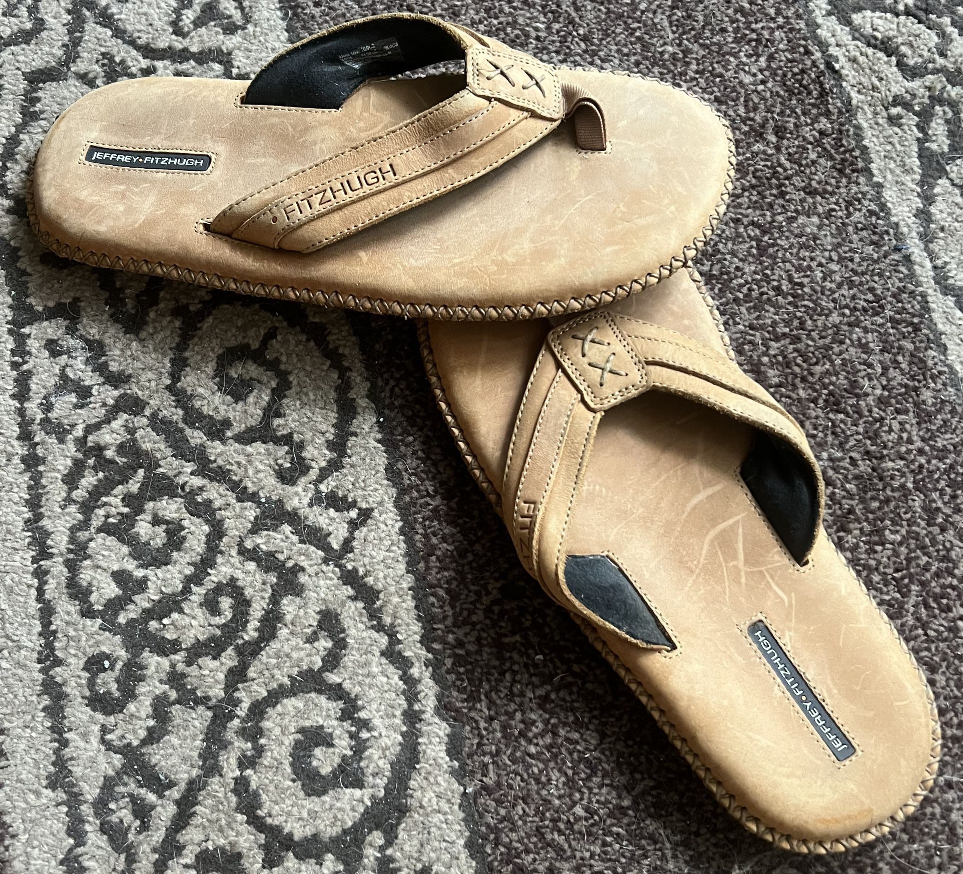 Jeffrey Fitzhugh NEW!!! Vintage LEATHER Flip Flops Sandals!…