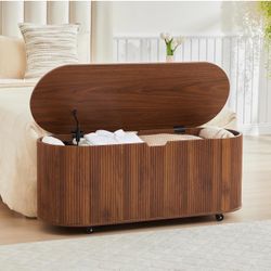 Walnut Brown Oval Storage Bench