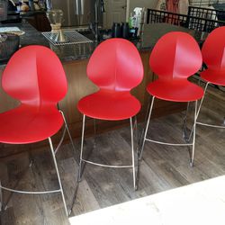 Set Of 4 Red Counter Height Stools