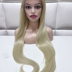 Lace Front Wig-Blonde Straight Super Long Hair~costume Cosplay Dress Up-brand New $60- Peluca Rubia Lacia Nueva
