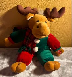 Vintage Dan Dee Singing Christmas Moose Plush "Grandma Got Run Over by a Reindeer"