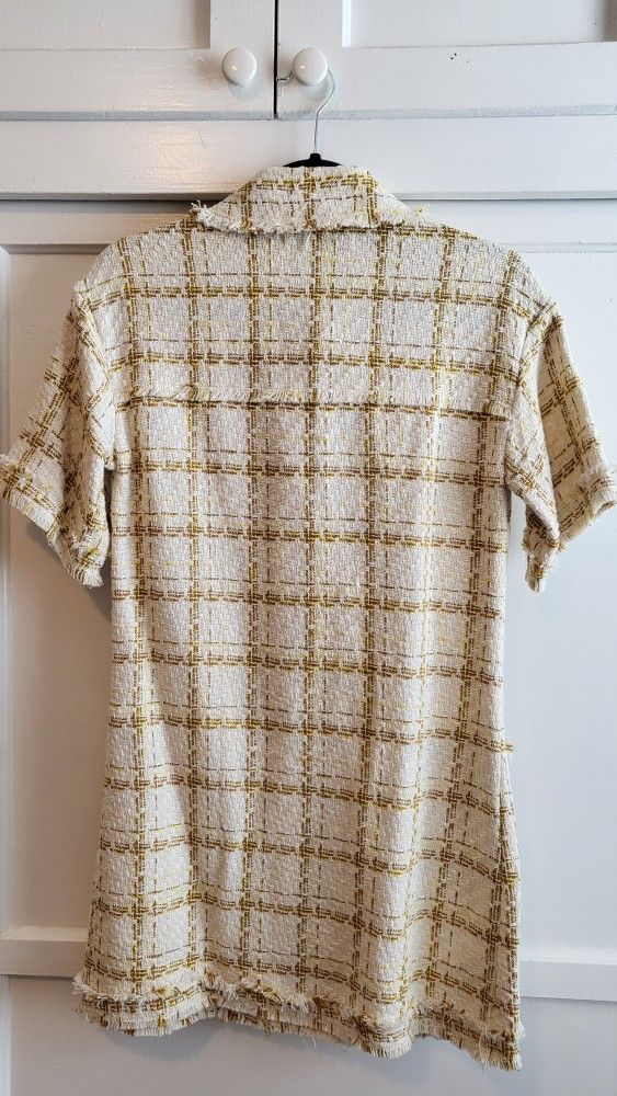 ZARA NEW SHORT TWEED DRESS WITH BUTTONS FRAYED DOUBLE BREASTED XS