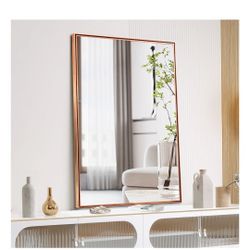 FUNTOUCH 24"X 36" Bathroom Mirror, Wall Mirror With Rectangular Metal Frame, Wall Mirrors For Bathroom?Hanging Vanity Mirror, Gold