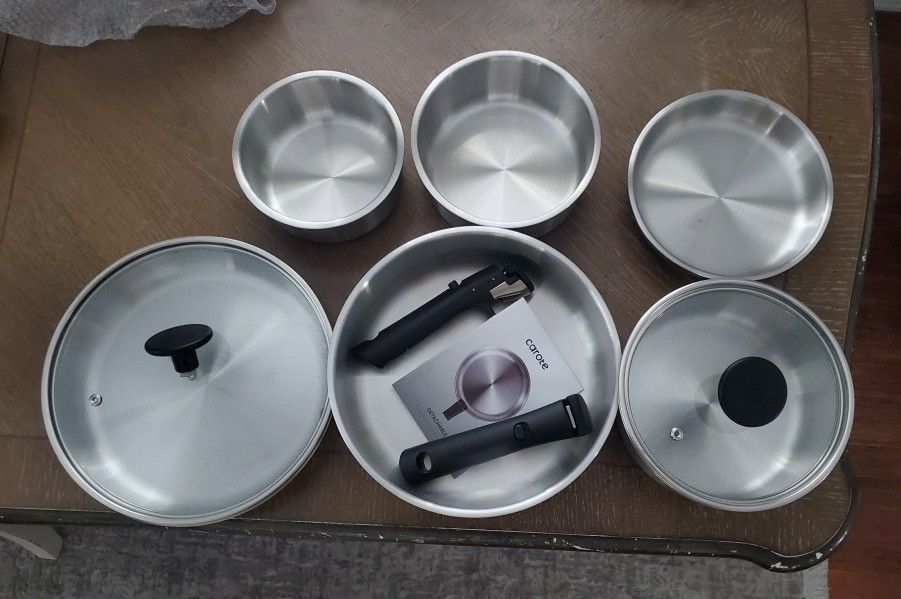 New CAROTE 10 pcs cookware set non stick, stainless steel, black